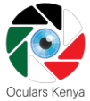 Oculars Kenya logo — a camera aperture in Kenyan flag colours surrounding a blue human eye, with the text Oculars Kenya below.